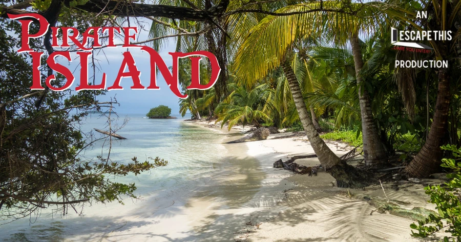 Pirate Island Escape Room - An Escape This Production. A beautiful deserted beach on a tropical island in the daytime.