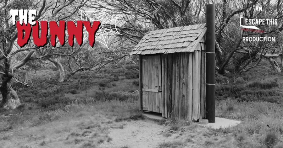 The Dunny Escape Room - An Escape This Production. There is a single outhouse in the middle of the Australian Outback.